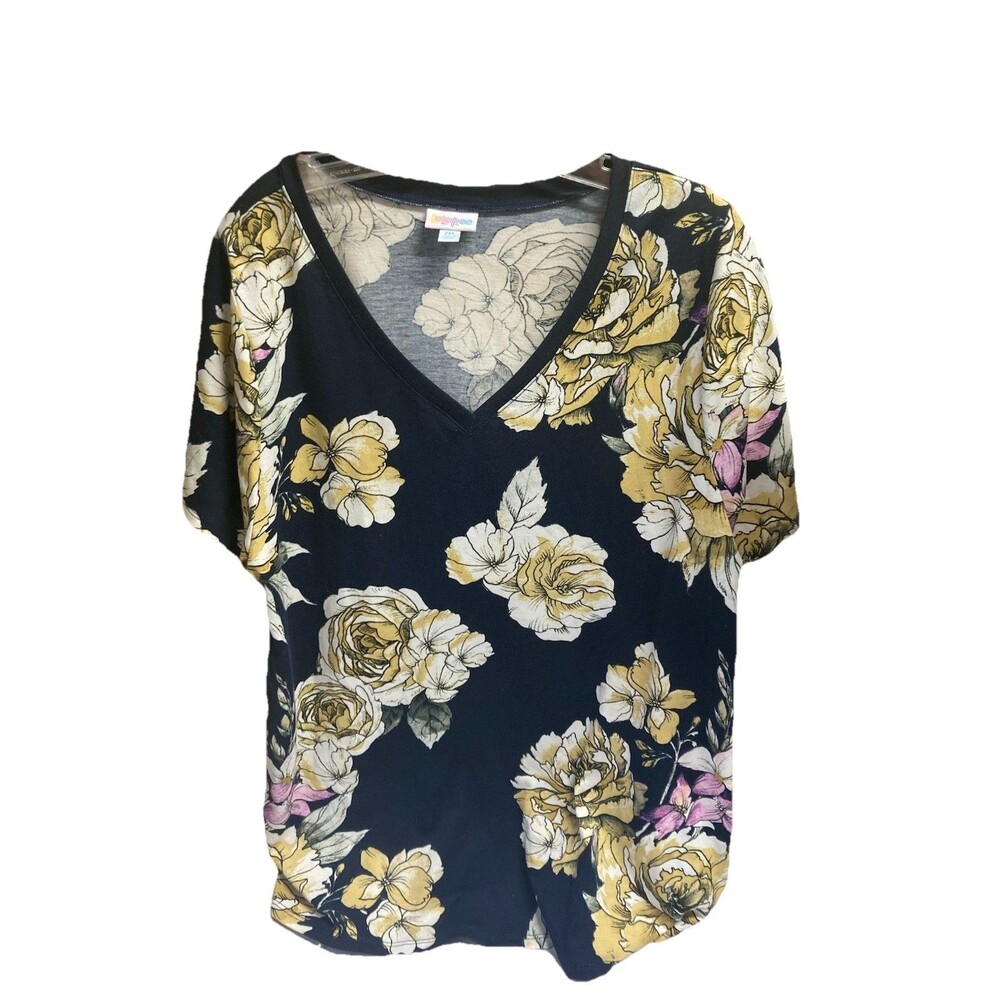 Lularoe Christy Tee 2X Black Floral Roses